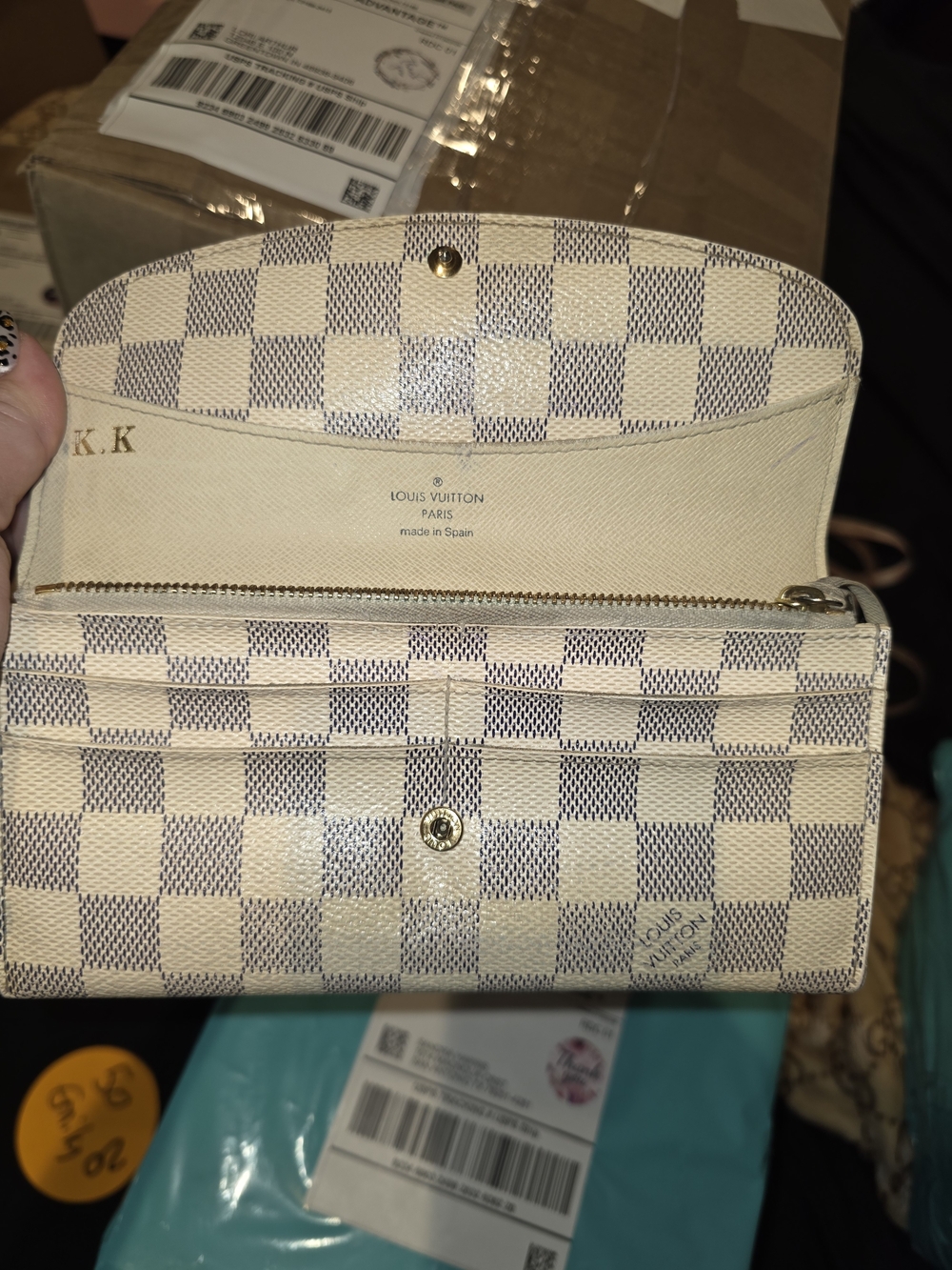 Louis Vuitton Damier Azur Canvas Trifold Wallet in Cream